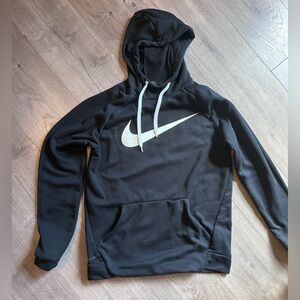 Nike Black Hoodie with White Swoosh and Drawcords